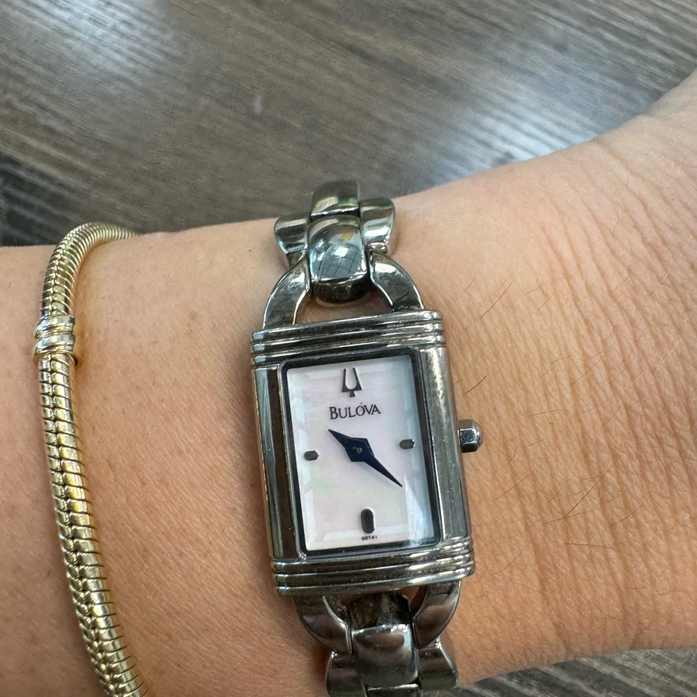 Women's 17mm Silver Tone Bulova rectangle wrist watch